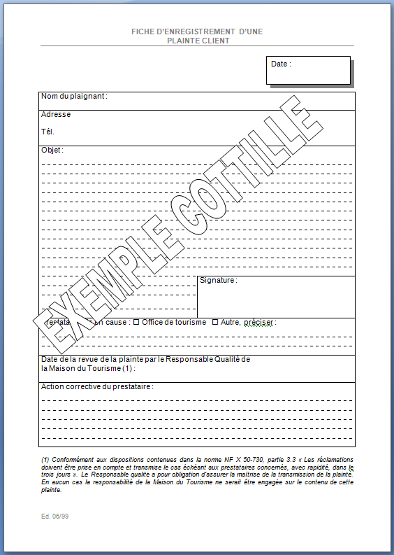 1999 - 1er édition de la Fiche de plainte