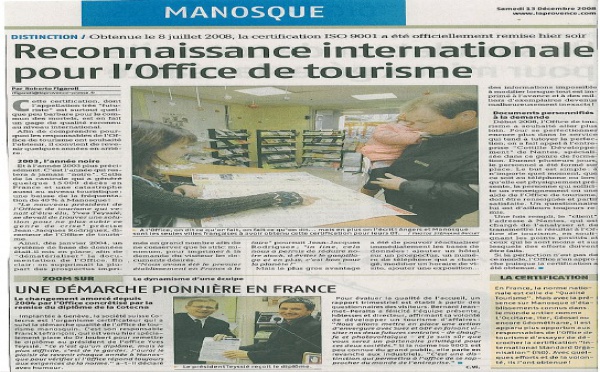 ISO 9001 - L'Office de Tourisme de Manosque certifié